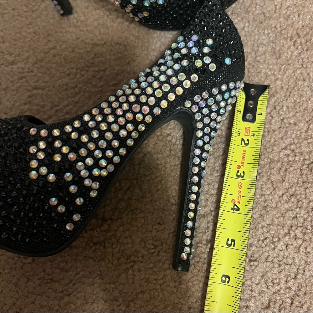 Jeru Black Sparkle Rhinestone Dress High Stiletto Platform Pumps US Size 5 1/2 - Picture 9 of 9
